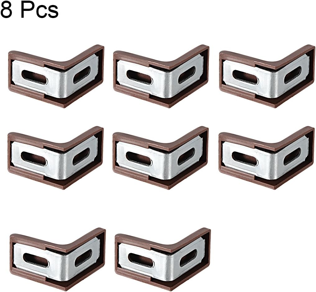 uxcell 29mm x 29mm x 18mm Metal Plastic L Shaped Angle Bracket Shelf Corner Brace Plate Brown, Pack of 8