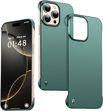 GRECAZO Frameless Case for iPhone 16 Pro Max, Ultra Thin,Dark Green