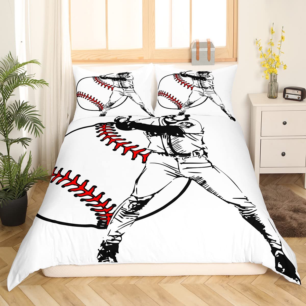 5pc Baseball Game Reversible Oversized Kids' Quilt Set White/Red - Lush Décor: Sports Theme, Midweight, Full/Queen, Breathable