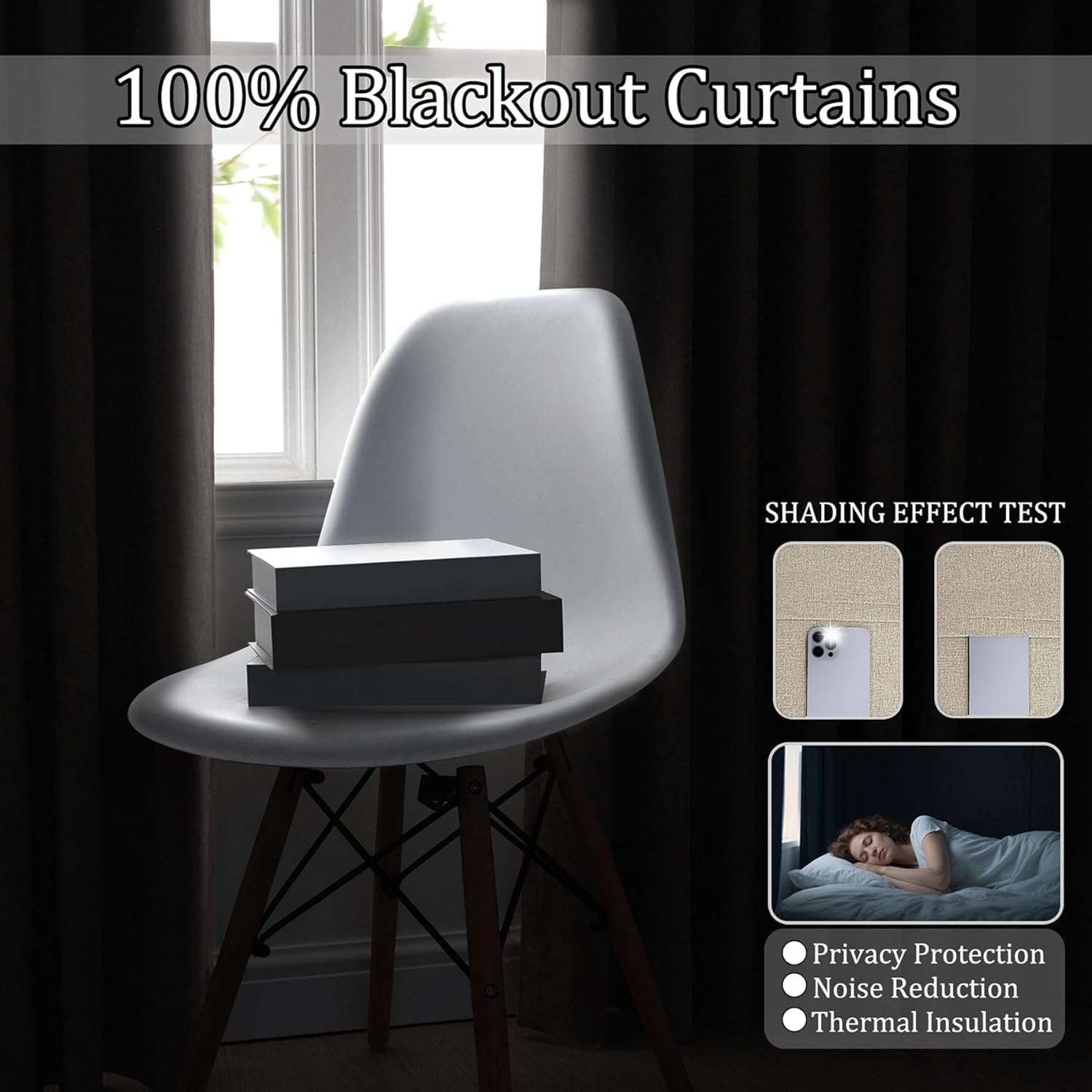 Fcosie 52" Wx84 L Chenille Black Out Drapes with Silver Grommet/Full Light Blocking Curtains 84 inch Length/Eyelet Top Draperies 100% Blackout Drapery for Living Room Bedroom, 2 PCS, Beige