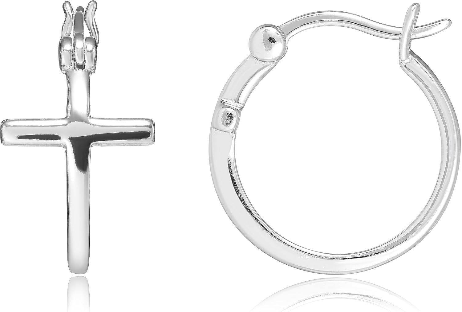 MORGAN & PAIGE .925 Sterling Silver Rhodium Plated Cross Circle Hoop Earrings or Small Stud Earrings for Women - Lightweight Dainty Sterling Silver Earrings, Hypoallergenic Religious Faith Jewelry