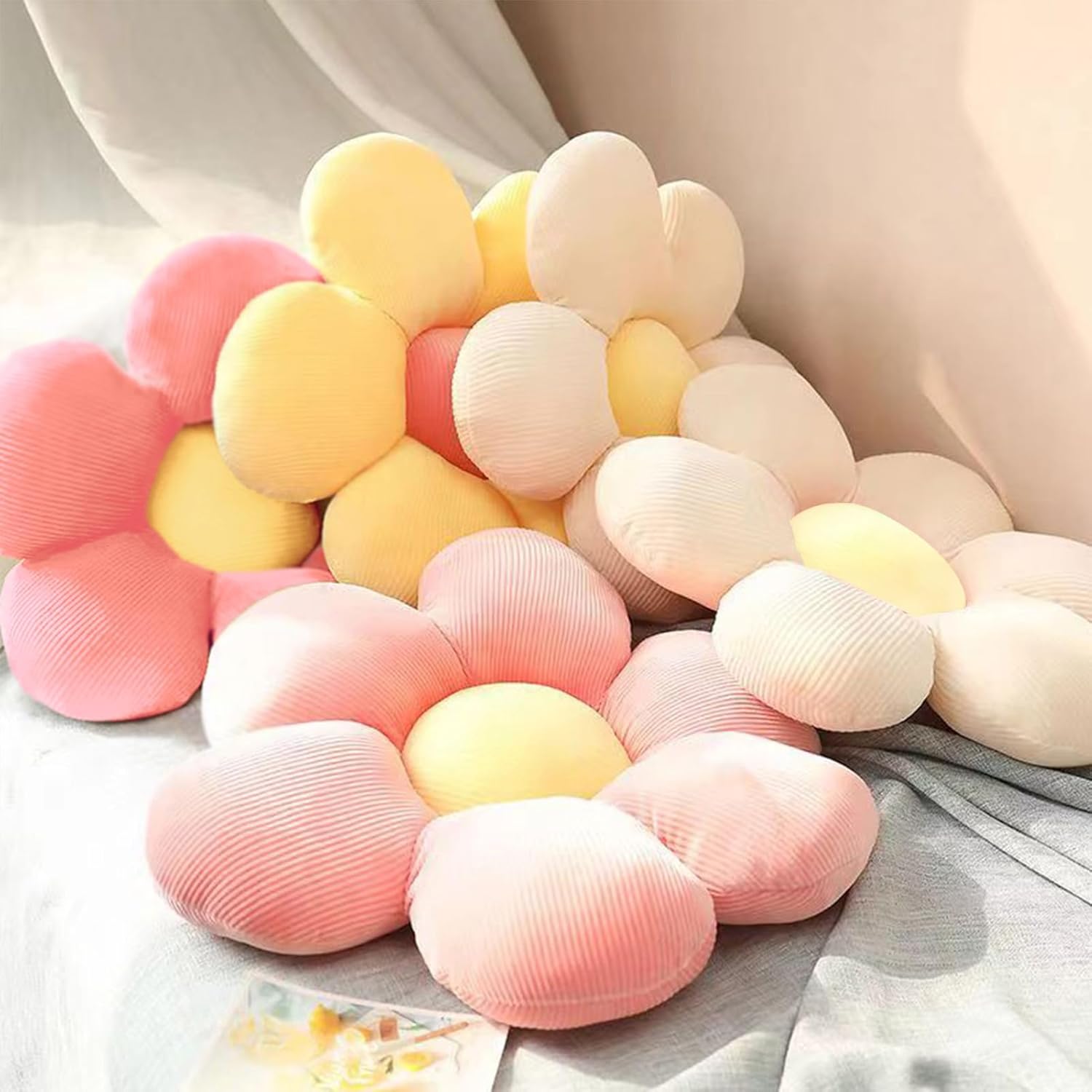 Flower Pillows, Set of 3, Flower Shaped 18'' Throw Pillow Butt Cushion Flower Floor Pillow, Seating Cushion, Cute Room Decor Plush Pillow for Bedroom Sofa Chair (Multicolor)