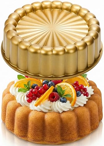 Goaste 9.5 Inch Charlotte Cake Pan, Reusable Fluted Mold, Nonstick Aluminium With Flower Shape for Cheese, Chocolate, Strawberry Shortcake, Brownie