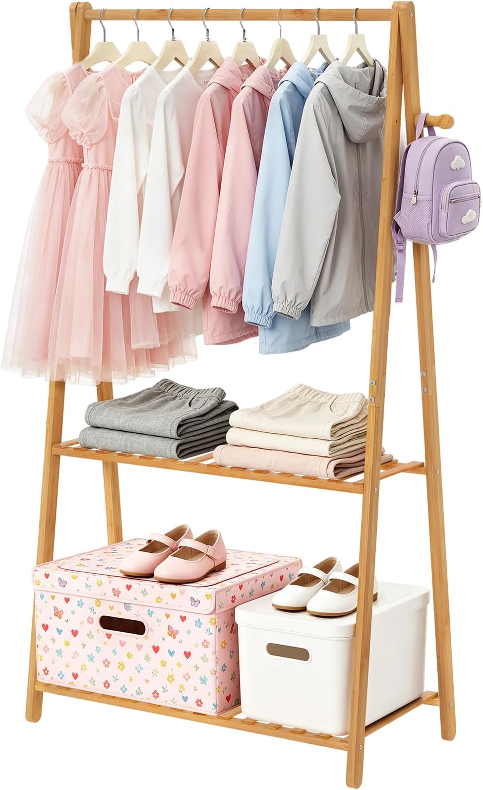 Bamboo Clothes Hanger Rack 2 Tiers