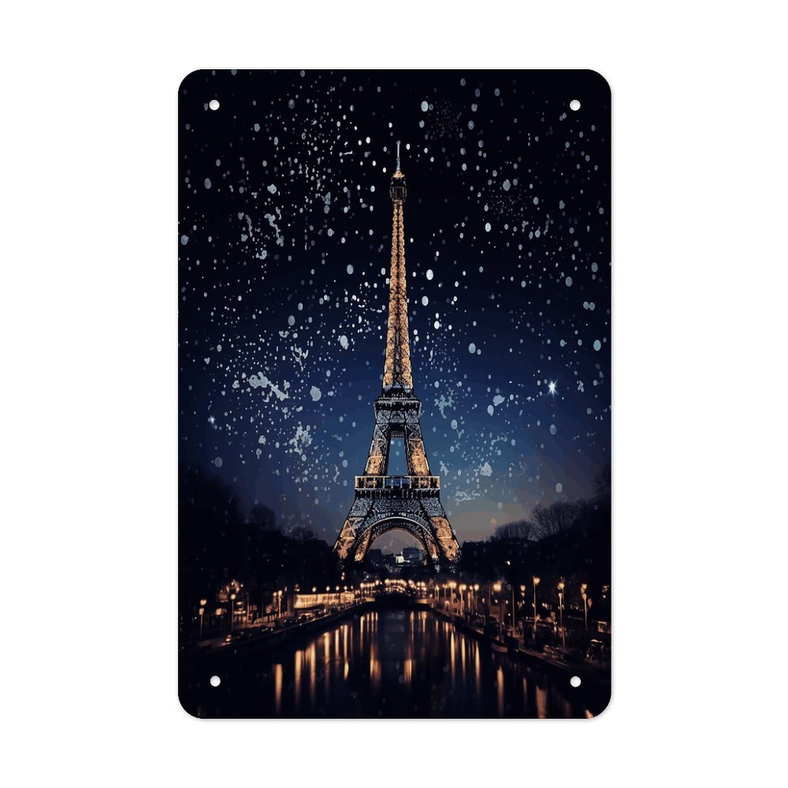 VstaDank Night Paris Eiffel Tower Metal Tin Signs Personalized Wall Art Prints Decoration Art Poster Funny Vintage Tin Sign Iron Sheet Painting Metal Signboard Decor Painting for Wall Decor