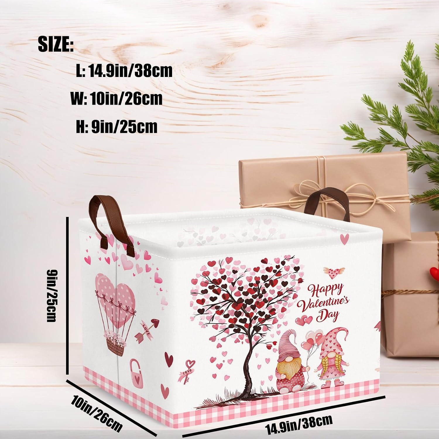 Valentine's Day Basket Gift for Empty Cute Heart Large Storage Bin for Kid and Baby Room Décor (Pink Dwarf Love Tree Hot Air Balloon) image 3
