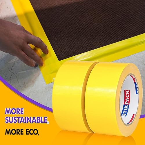Miniatura 5 de 2 rollos de cinta adhesiva amarilla, resistente y resistente, cinta adhesiva de color industrial, 9 mil x 2 pulgadas x 25 yardas, flexible, sin