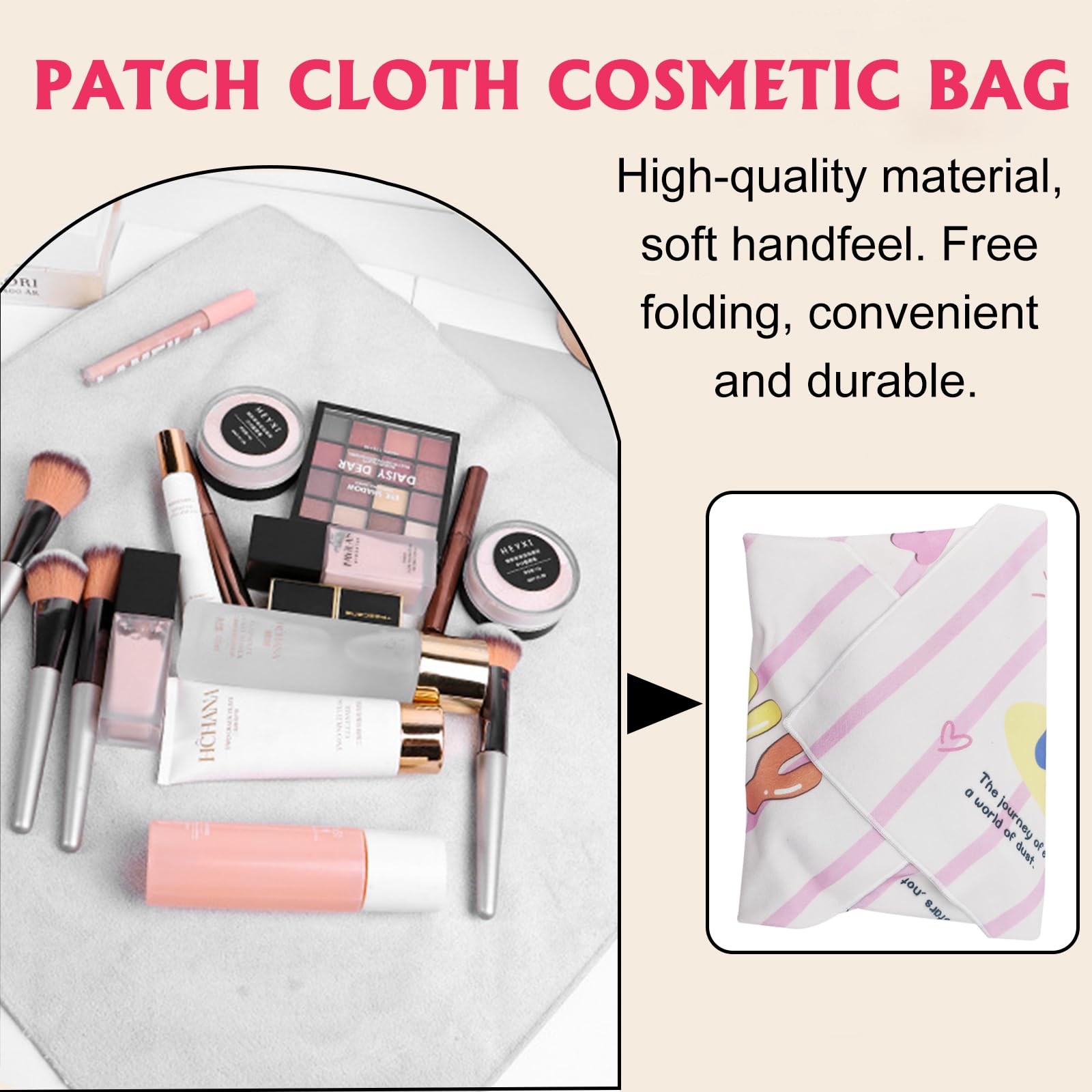 FOSDICK Velcro Fabric Makeup Bag, Super Sticky Make Up Bag, Novelty Cute Cosmetic Bags, Portable Cosmetic Bag, Makeup Bags - Image 2