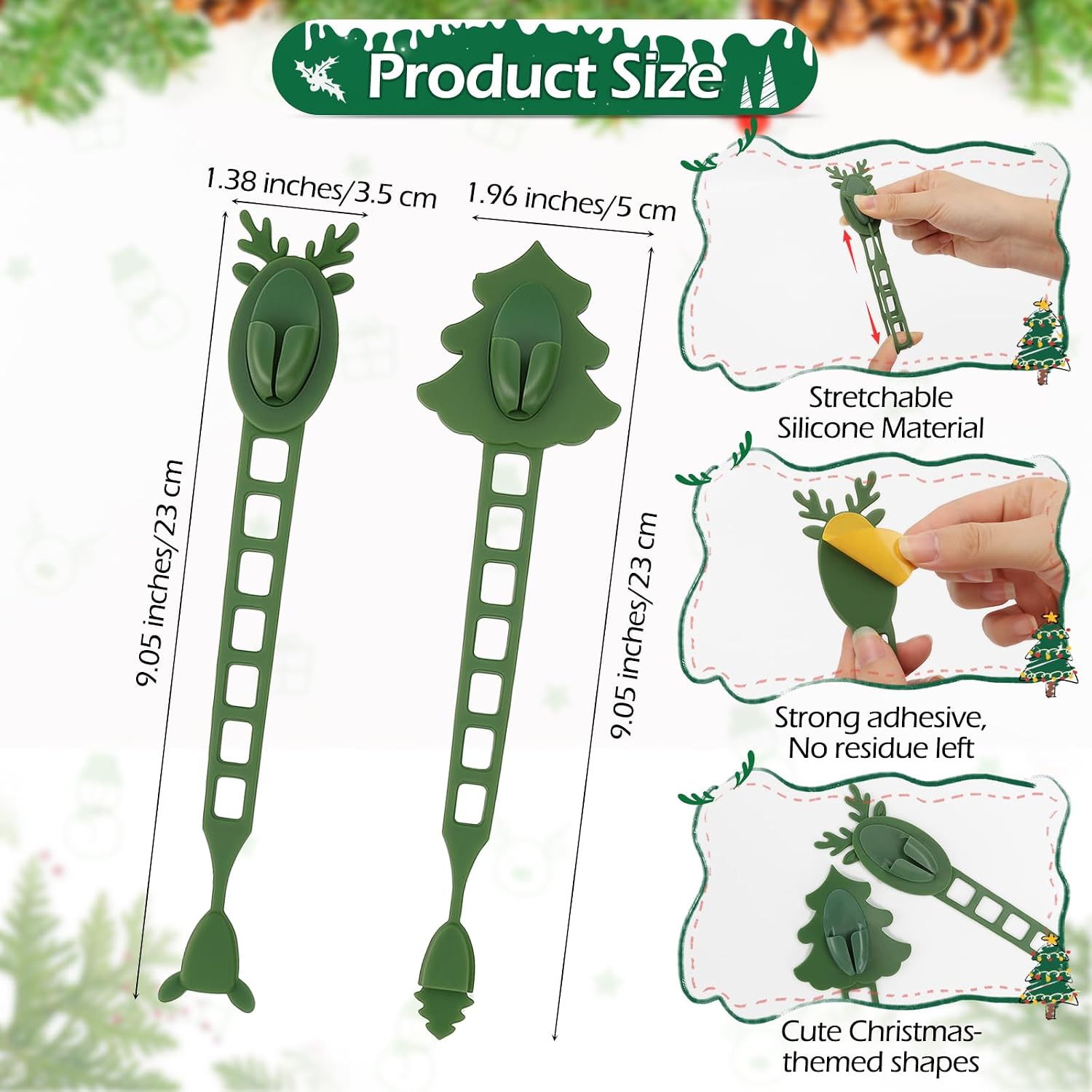 YIBOBO18Pcs Christmas Garland Hangers for Mantle, Fireplace Stocking and Garland Holder Christmas Wreath Ties, Reusable Silicone Adhesive Straps for Fireplace Mantle Stairways Front Door (18)