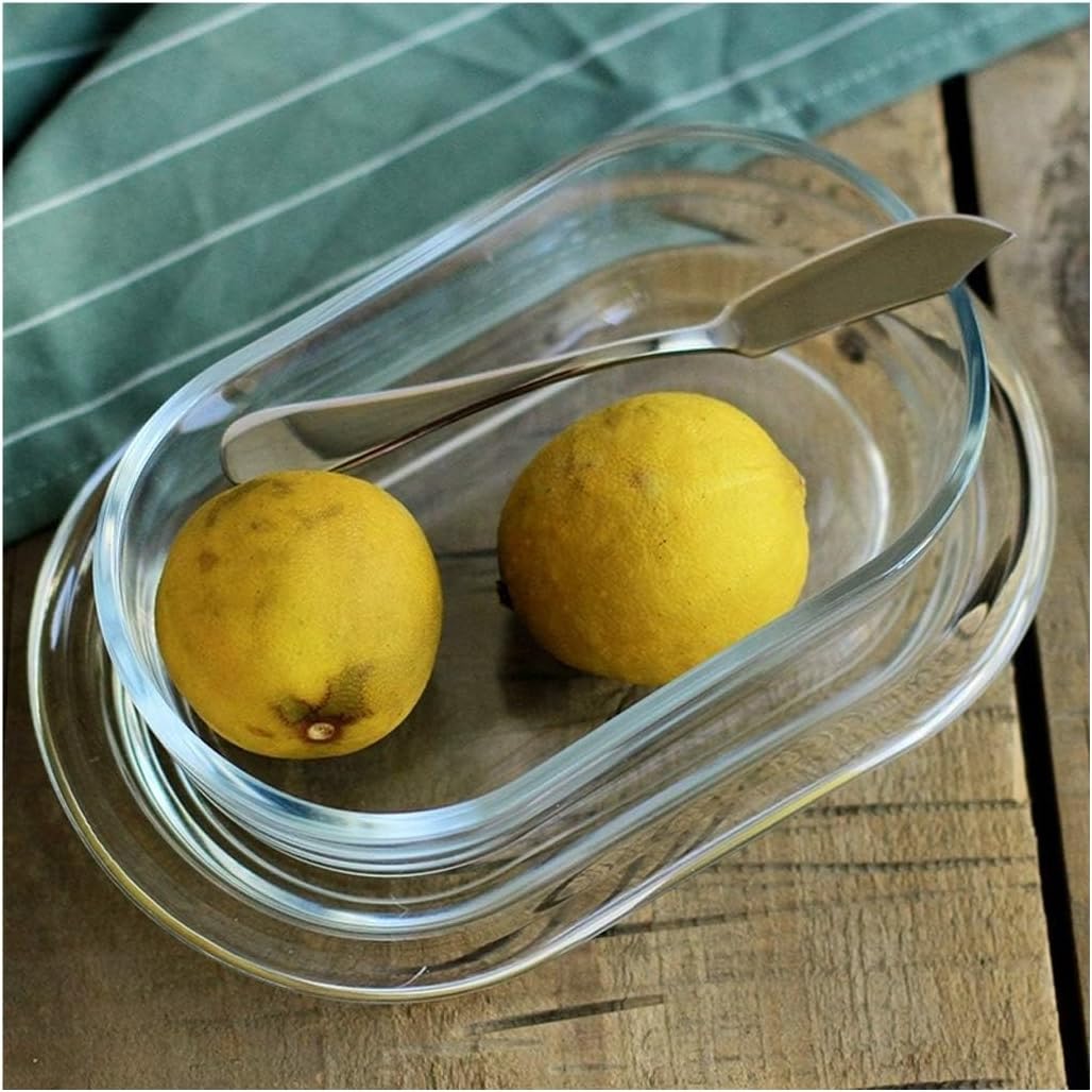 Butter Dish Multi Function Glass Butter Boat with Lid, Creative Transparent Butter Box Dessert Dish Butter Dish Cheese Box Storage Kitchen Gift,