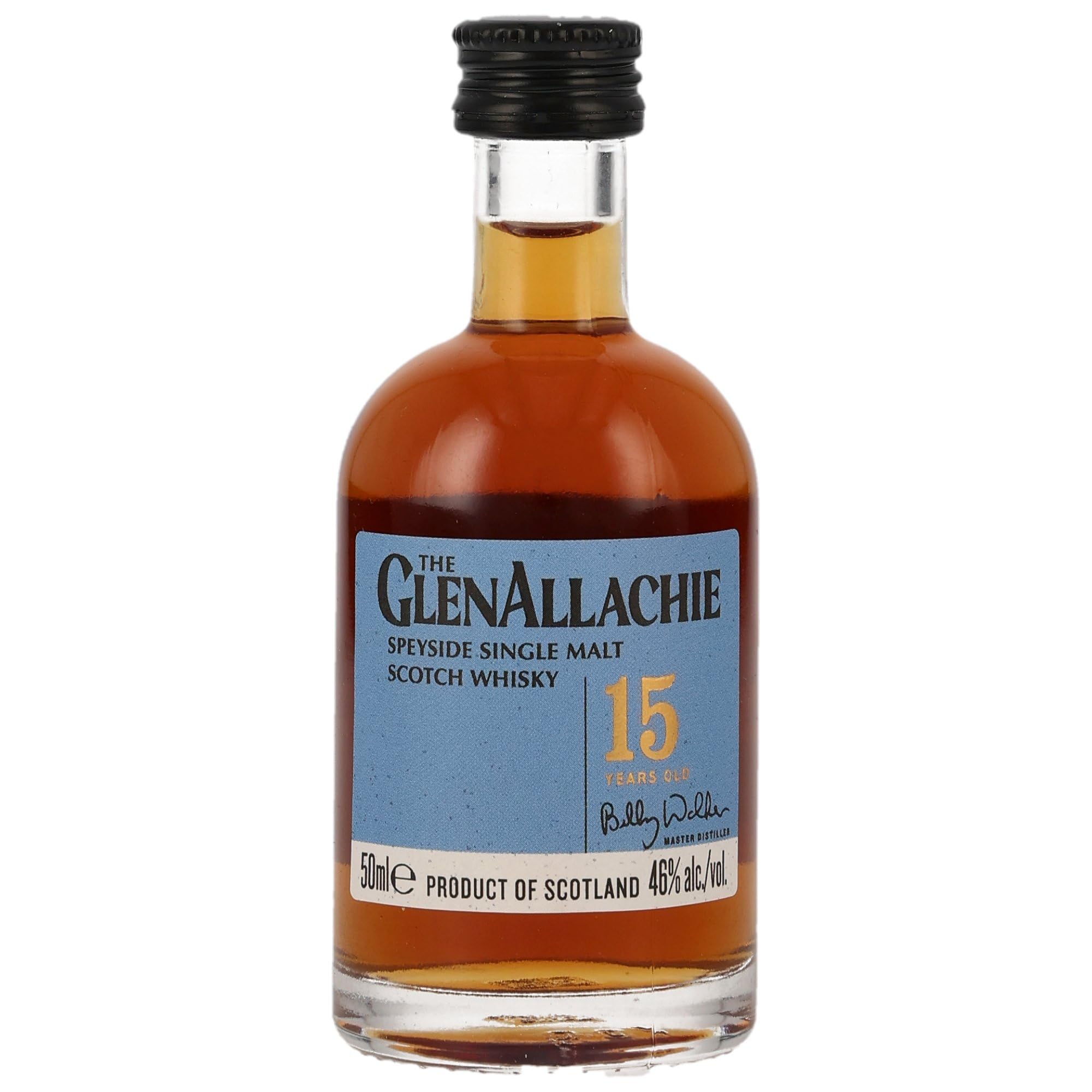 GlenAllachie | Single Malt Whisky | 50 ml | 46% Vol. | Geschmack von Zimt & Sternanis | Vanillearomen | 15 Jahre in Eichenholzfässern gereift | Finish in Sherry-Fässern