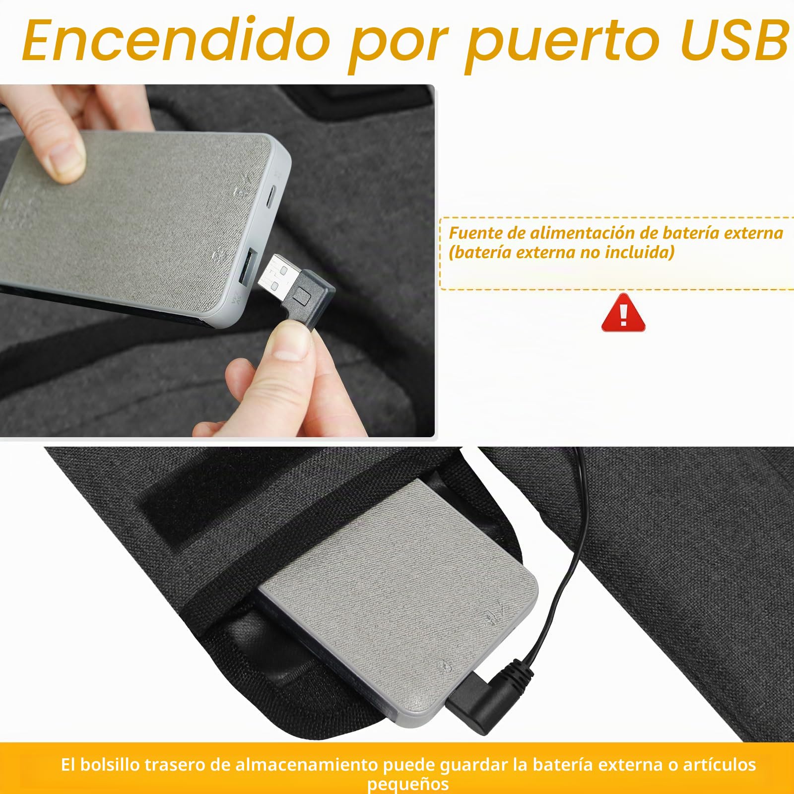 Cojín térmico para asiento de estadio, inalámbrico, recargable, batería USB de 149 F, almohadilla térmica portátil para acampar al aire libre, pesca, 3 ajustes de calor (banco de energía no incluido)