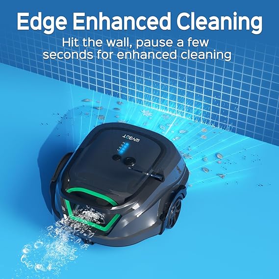 WYBOT A1 Robotic Pool Cleaner Dual Layer Filtration, Strong Suction, 130 Mins Runtime, Robot Pool Vacuum for Above Ground and Flat Pools up to 1,100 Sq. Ft., 4 Cleaning Modes (Abyss Black Green)