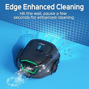 WYBOT A1 Robotic Pool Cleaner Dual Layer Filtration, Strong Suction, 130 Mins Runtime, Robot Pool Vacuum for Above Ground and Flat Pools up to 1,100 Sq. Ft., 4 Cleaning Modes (Abyss Black Green)