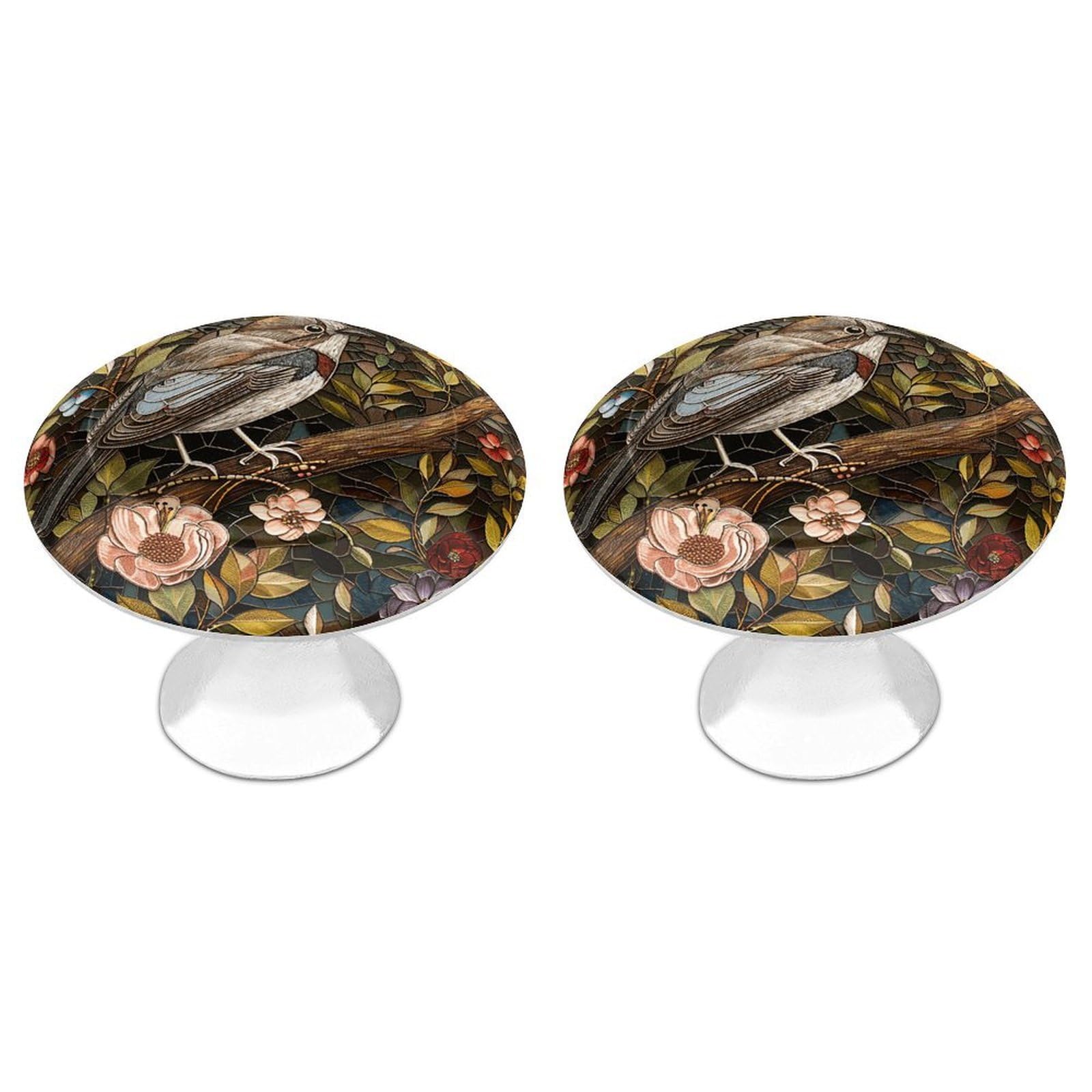 QMNLKH Bird Perched on Branch Cabinet Knobs for Home, Round Drawer Pulls for Kitchen, Personalized Cupboard Handles with Screw, Fashion Dresser Knobs for Office, Drawer Handles, 2 Packs