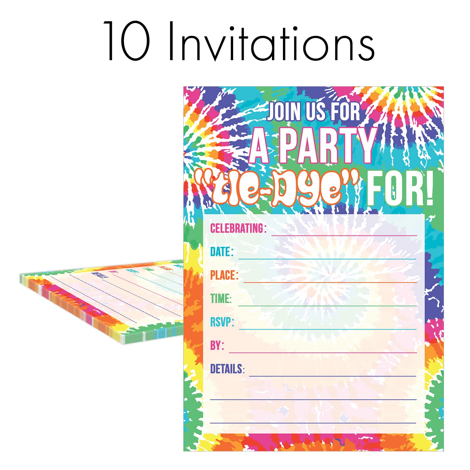 Amazon.com : Tie Dye Birthday Party Invitations - Peace, Love, Party - 10  Fill In Invite Cards with Envelopes - Kid, Tween or Teen 60s Groovy Themed  Party Supplies : Home & Kitchen