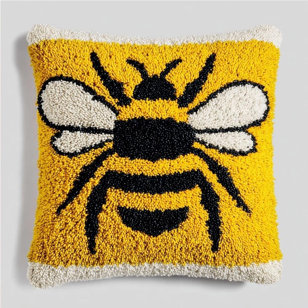Taxpy DIY Latch Hook Pillow Kit,Bee 43 X 43 Cm
