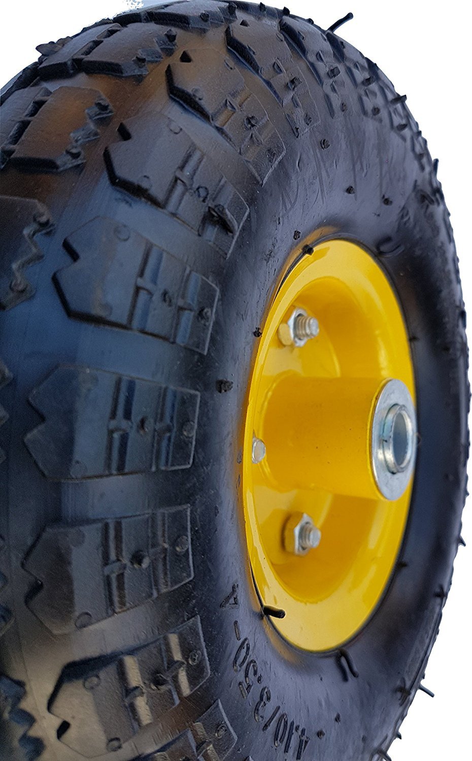4 x FROSAL Luftrad Bollerwagen Ø 260 mm 4.10/3.50-4 | Ersatzrad Reifen Sackkarre | Achse 16 mm | Rad mit Kugellager | Stahlfelge gelb | Sackkarrenrad