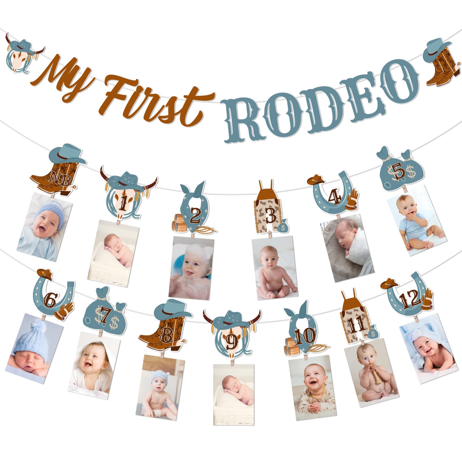 Cheereveal My First Rodeo Photo Banner Bunting Garlands for Boys - Wild West Theme 1st Birthday Party Decorations, Western Cowboy Birthday Supplies