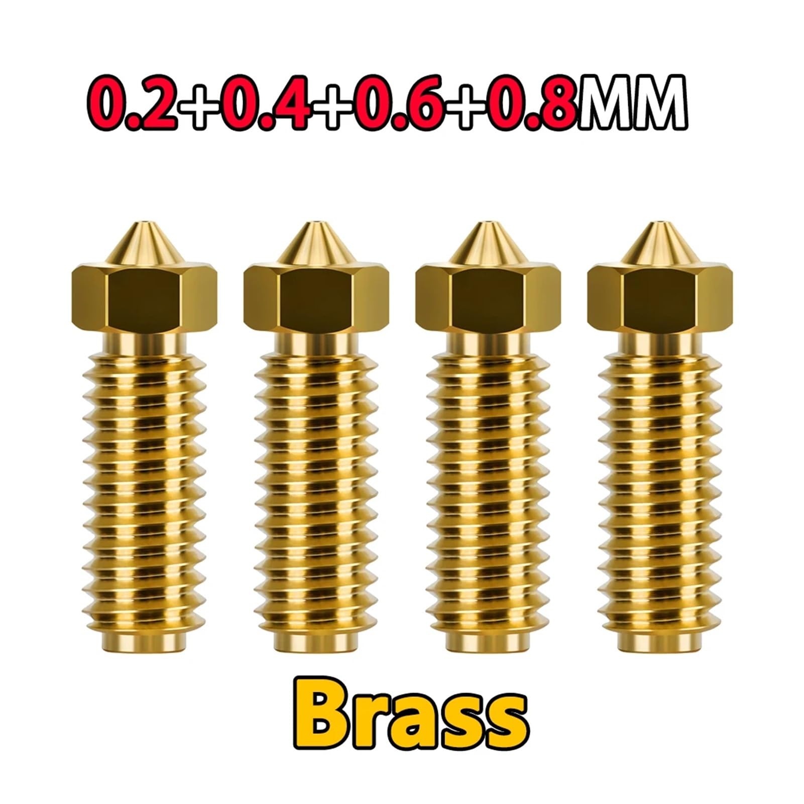 Stampante 3D in acciaio temprato in ottone con 3 ugelli, 0,2,4,6,8 1,0 mm(Brass-2468,5 pcs)