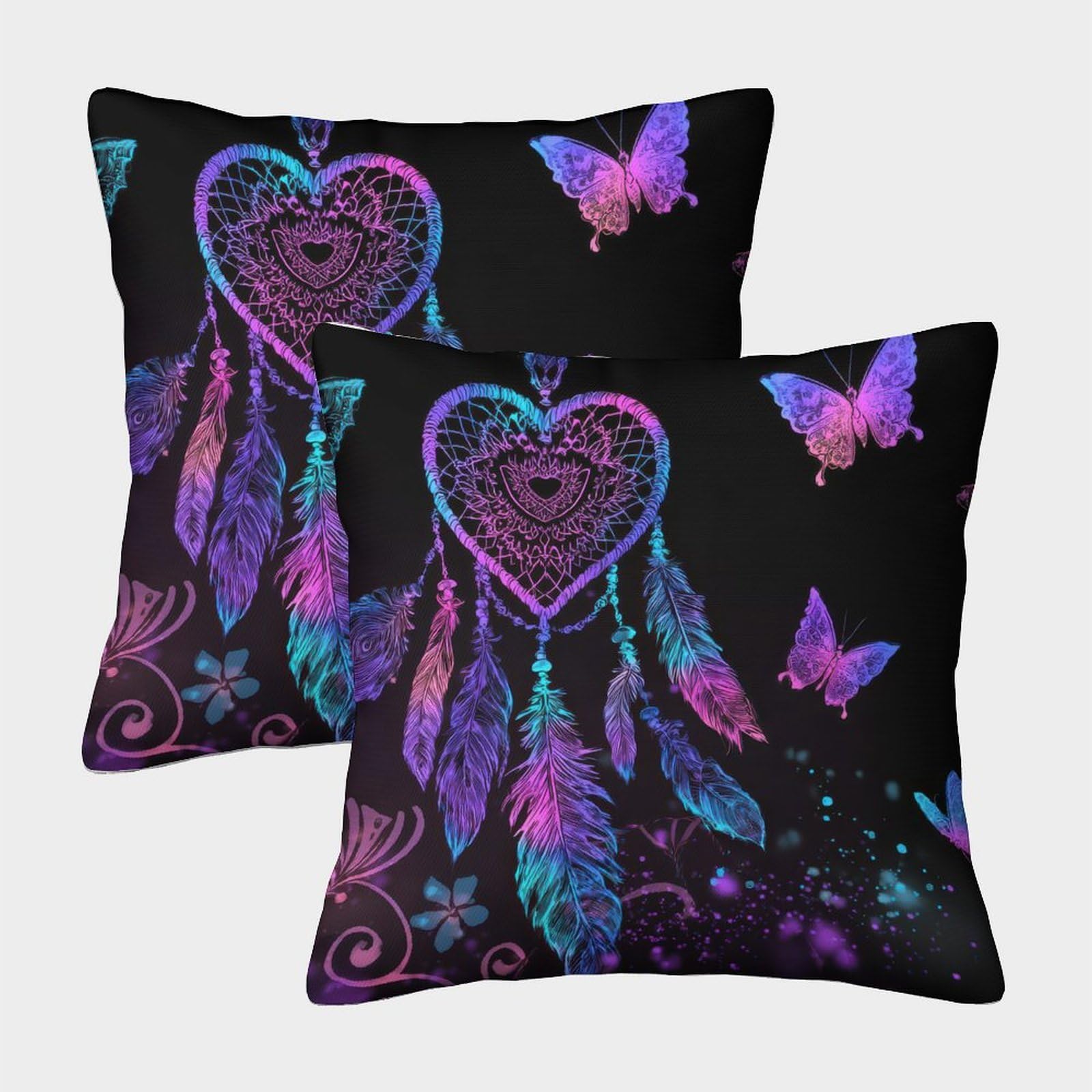 QFVANSIYO Colorful Dreamcatcher Butterfly 3D Printed Pillowcase Microfiber Bedroom Decor Fantasy Cushion Cover for Home 50x50cm