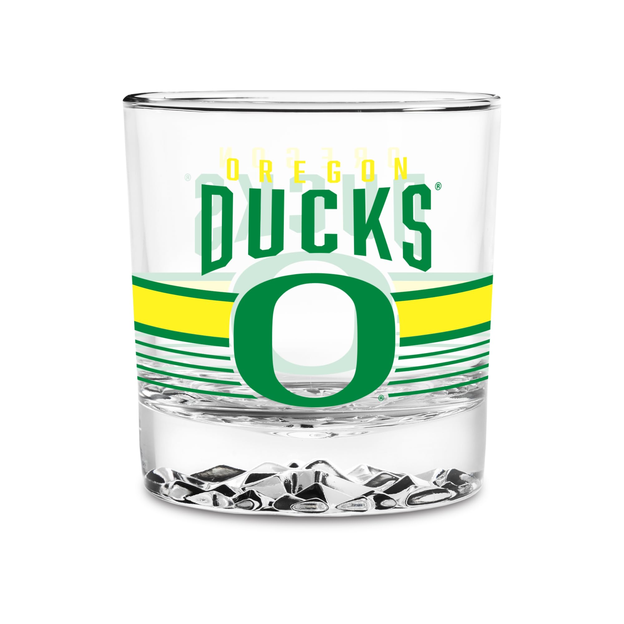 Rico Industries NCAA Oregon Ducks Standard 11.5oz Rocks Glass – Heavy Base Clear Glass Tumbler, Durable Whiskey Cocktail Drinking Glass for Home Bar, Kitchen, or Entertaining