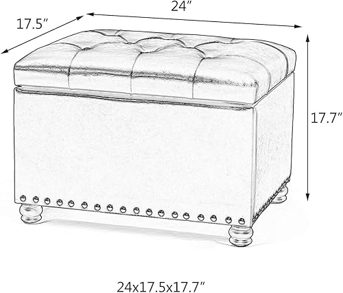 Miniatura 3 de Decent Home Taburete otomano de almacenamiento de cuero con ribete de cabeza de clavo (marrón oscuro)