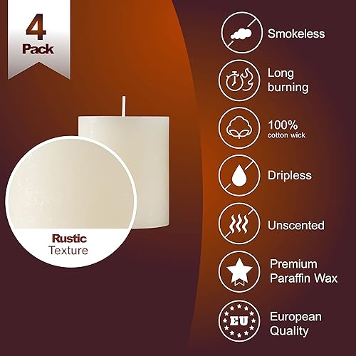 Miniatura 3 de SPAAS - Velas rústicas de pilar marfil, juego de 4 velas decorativas de 2.7 x 3 pulgadas, velas rústicas sin perfume de combustión limpia y sin