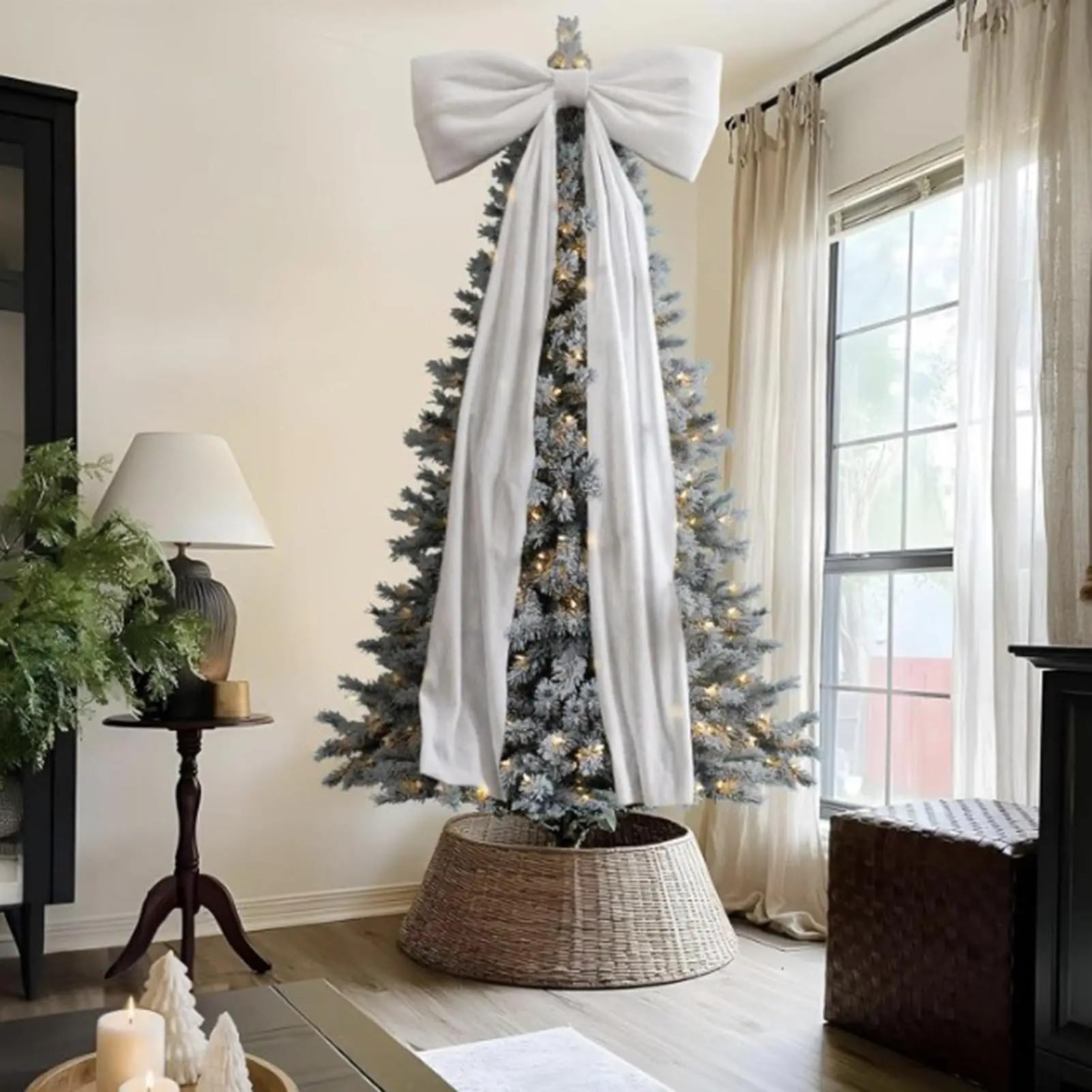 Große Schleifen Große Samt-Baumspitze mit Schleife, Weihnachtsdekoration, großes Band for Tür, Fenster, Hochzeit, Party, Hintergrunddekoration(White)