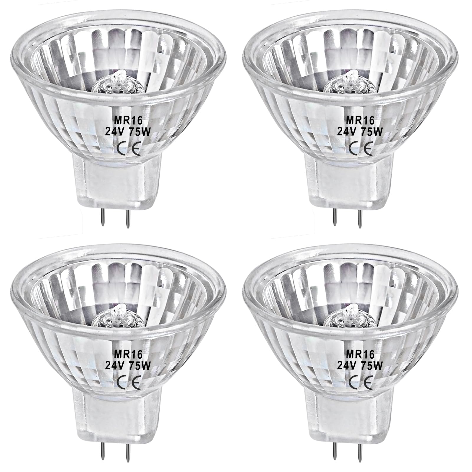 LedWekei Gu5.3 Halogen Bulbs,mr16 24v 75w Halogen Bulb,Dimmable 2700K Warm White Light Bulbs (Grille Reflector 4 Pack)