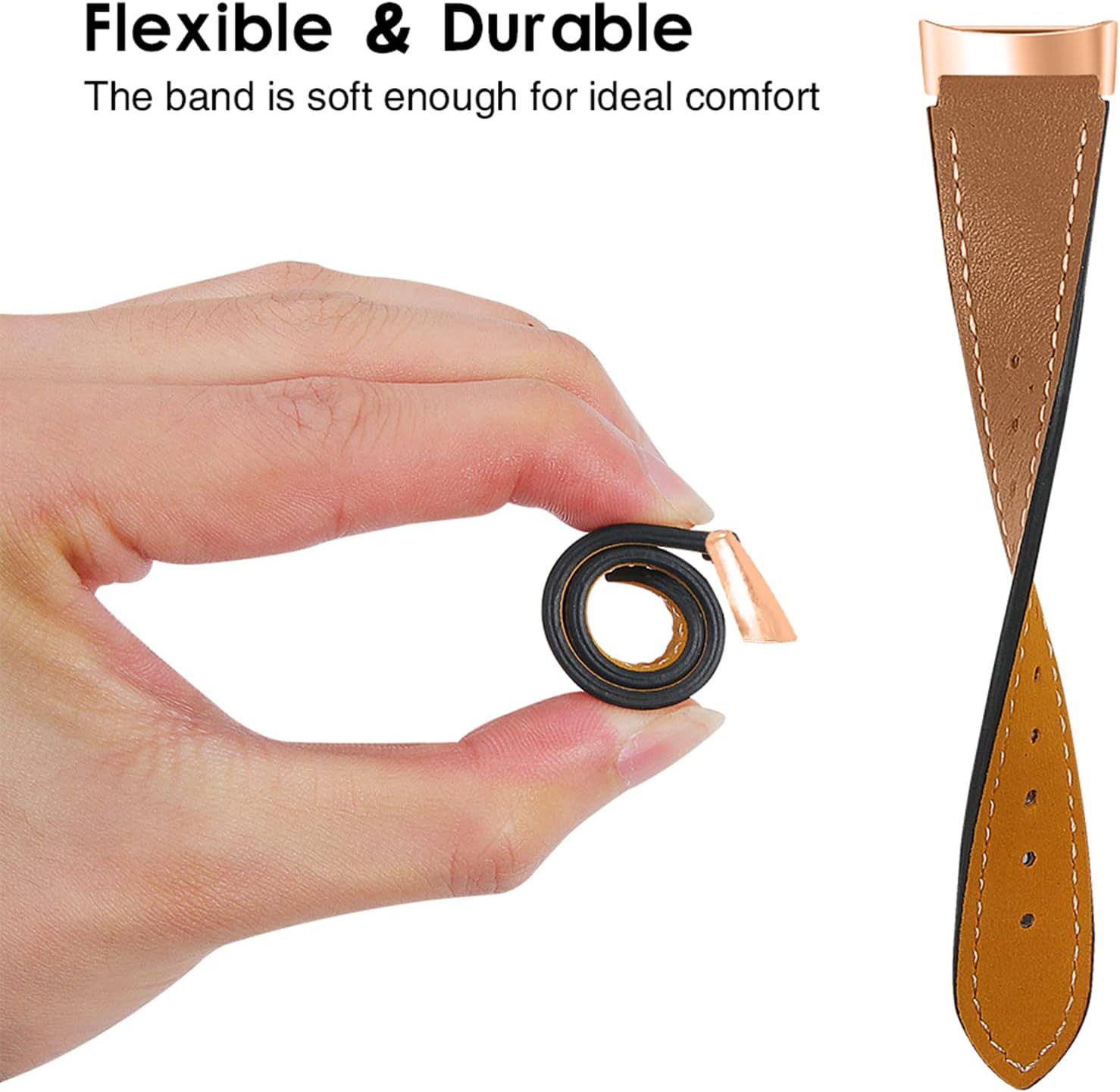 Leather Bands Compatible with Fitbit Charge 6/Charge 5, Replacement Genuine Leather Straps for Women Men