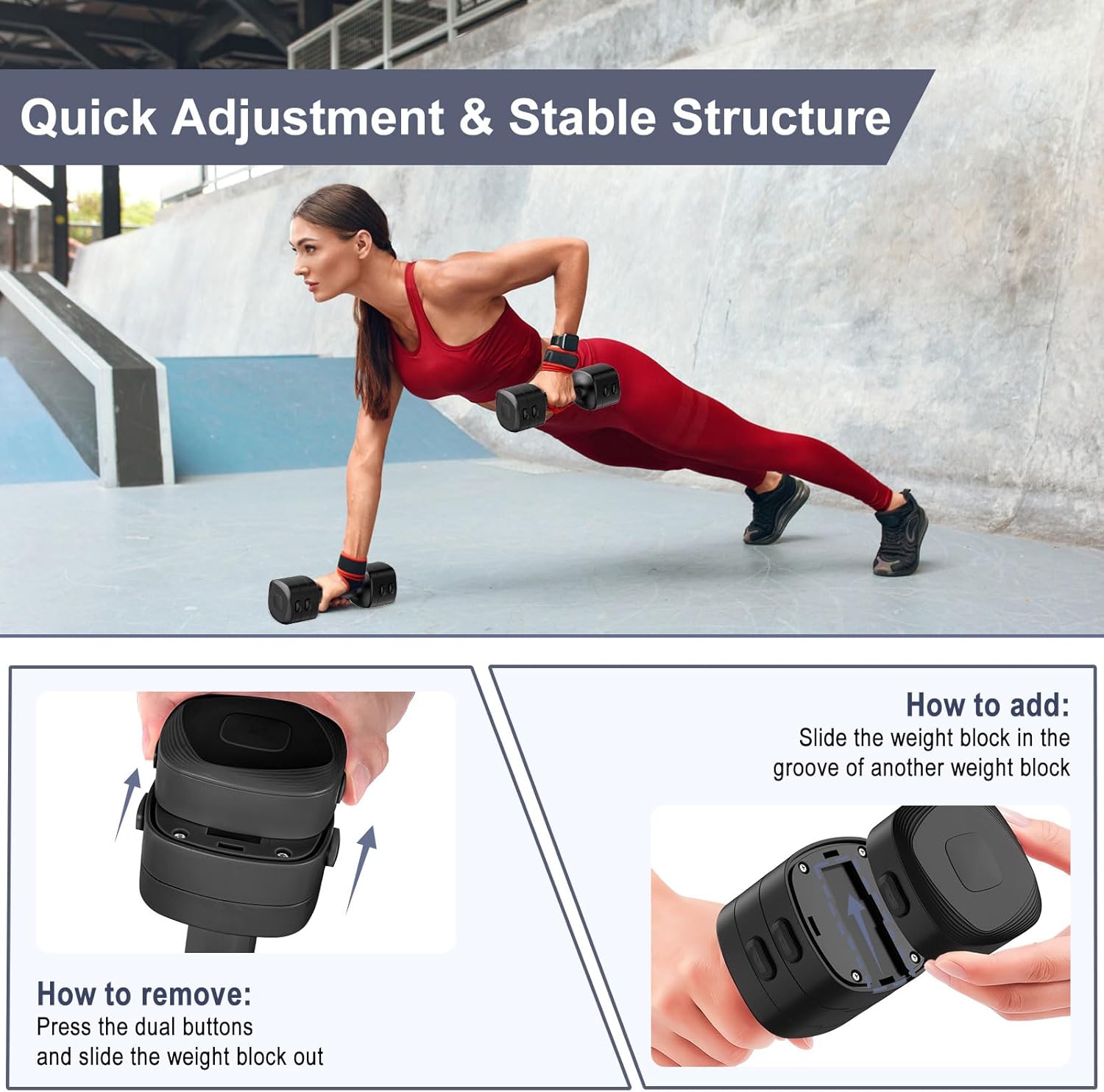 Adjustable Dumbbell Set, Total 11LB Weight Dumbbells Set for Women, Each 2.2/3.3/4.4/5.5LB, Hand Weights for Home Gym Workout Training