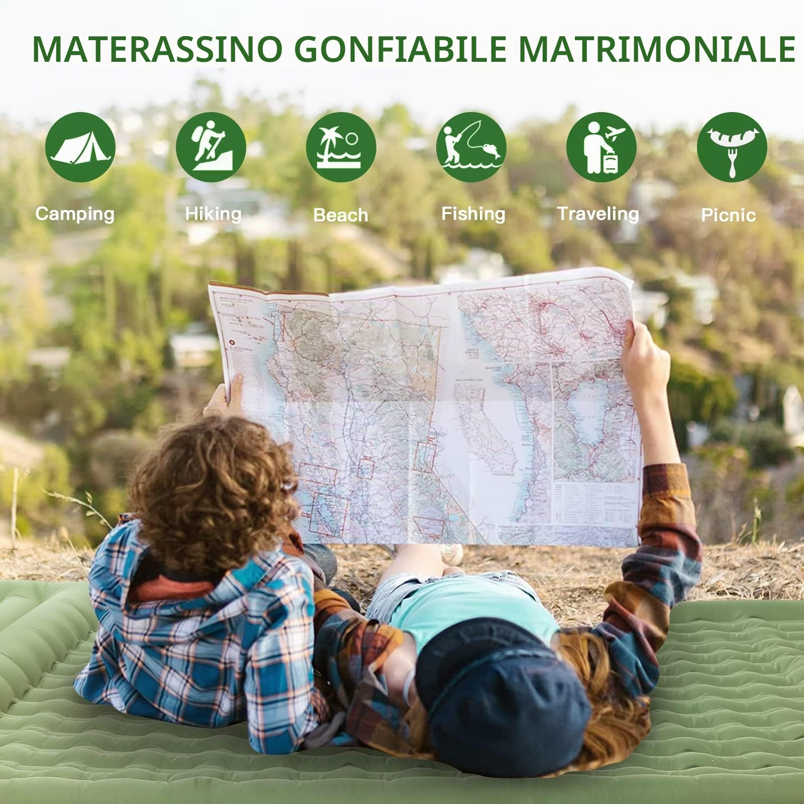 Materassino Campeggio Matrimoniale, 12cm di Spessore Doppio Materassino da Campeggio Gonfiabile per 2 Persone Materassino per Zaino in Spalla, Escursionismo,Tenda,Viaggio