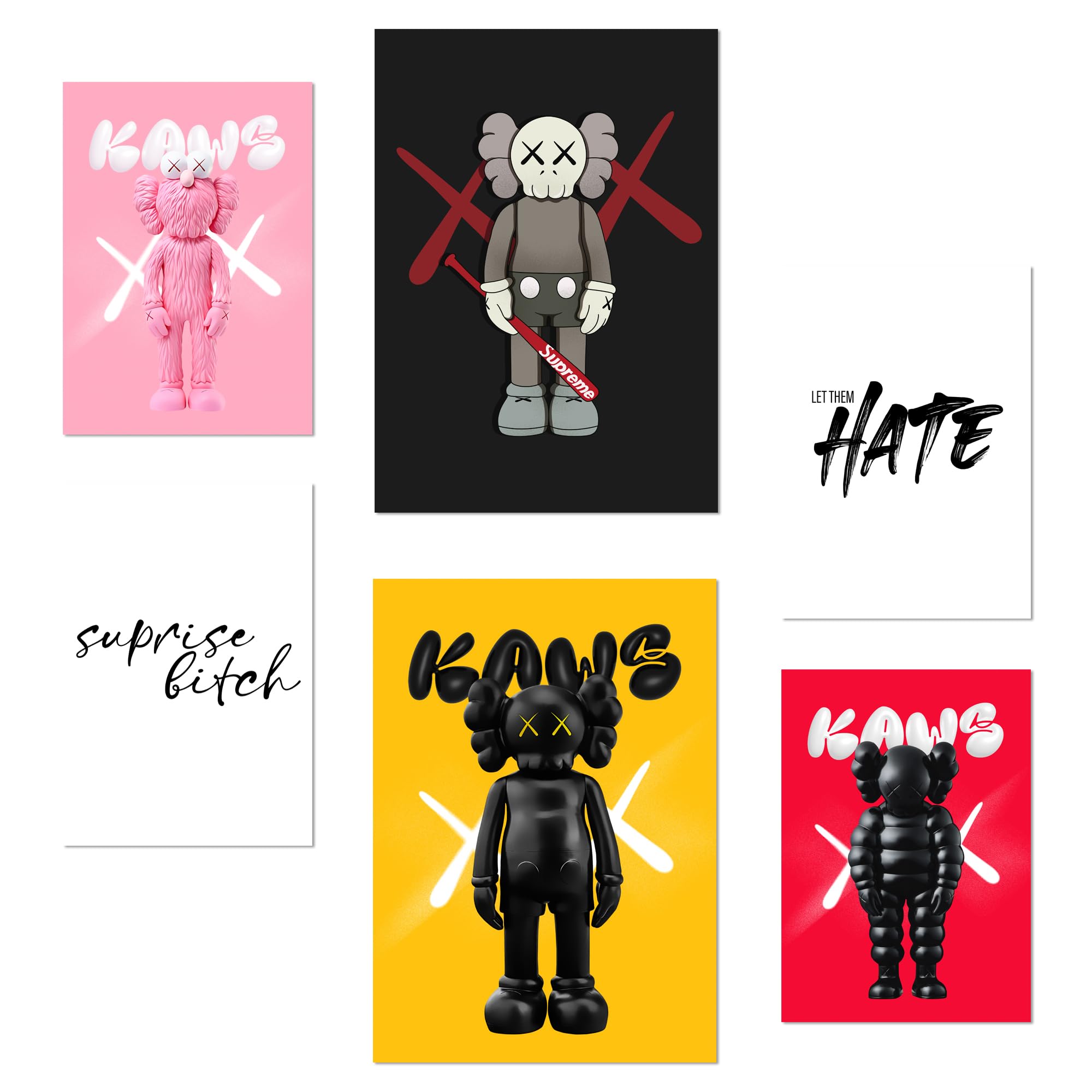 Nacnic Iconic Kaws Set Of 6 Message Posters With Design Illustration To Decorate The Walls Of Home. Rooms, Office, Shop, Business. A3 And A4 Size. Frameless.