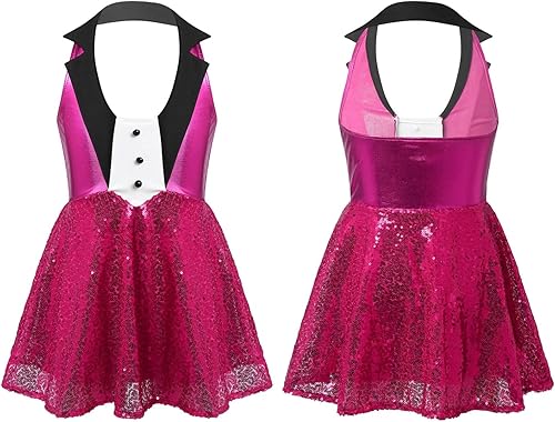 Miniatura 8 de JEATHA Vestido de tutú con lentejuelas sin mangas para niñas y niñas brillante metálico jazz latino moderno disfraz de baile