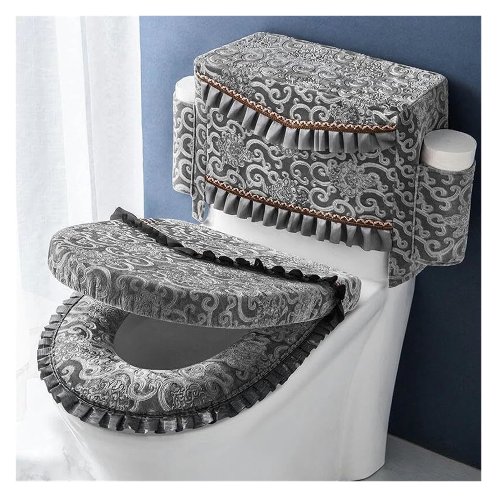 Juego de funda y cojín para asiento de inodoro con bolsillos para mayor comodidad y protección