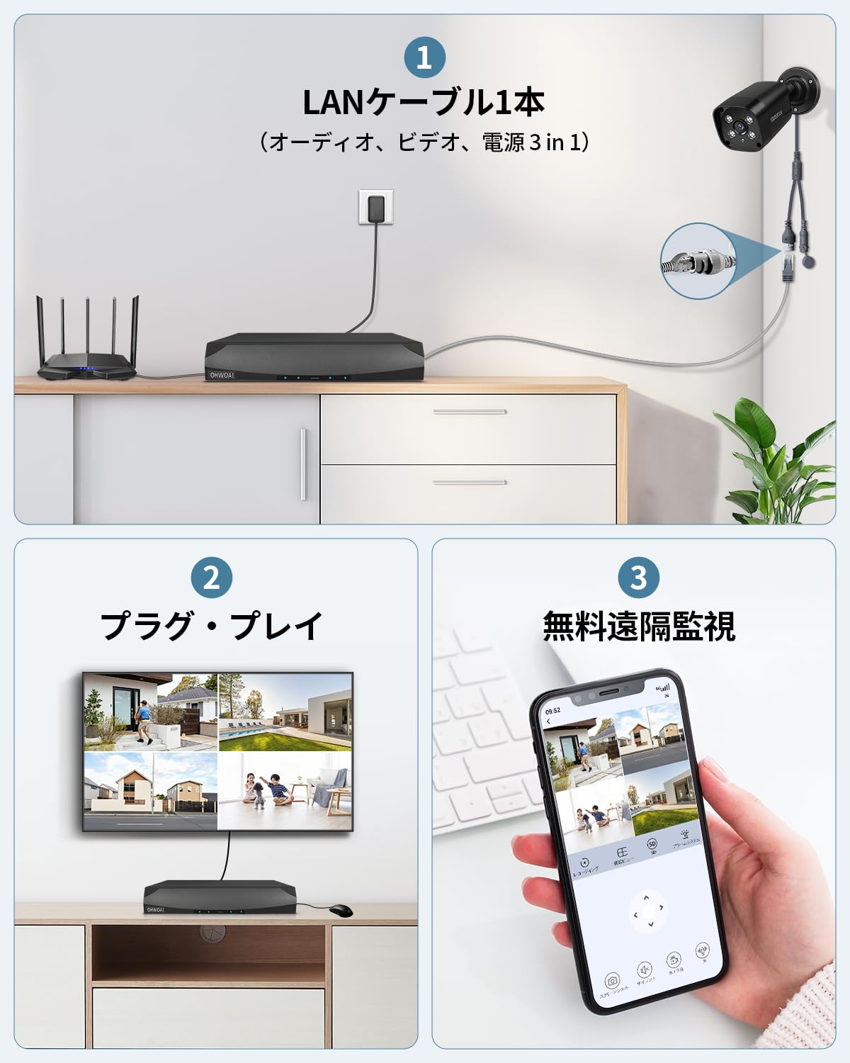 Amazon.co.jp: OHWOAI 2台セット PoE防犯カメラ 屋外用 4K 800万画素