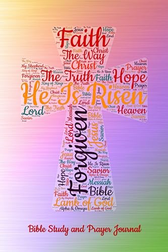 Bible Study and Prayer Journal Cross Shaped Words on Bright Rainbow Background For Recording Scripture Studies, Notes, Upcoming Events & Prayer