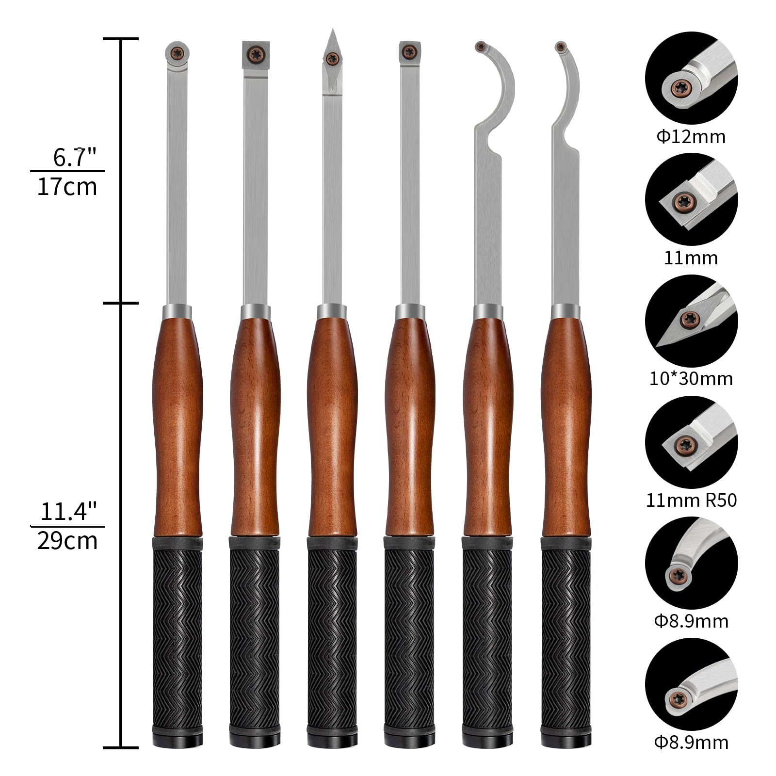 6 piezas Juego de Herramientas de Torneado de Madera para Torno de Carburo, Formones para Madera, Herramientas de Torno de Carburo, Herramientas de Torno para Aficionados a la Artesanía