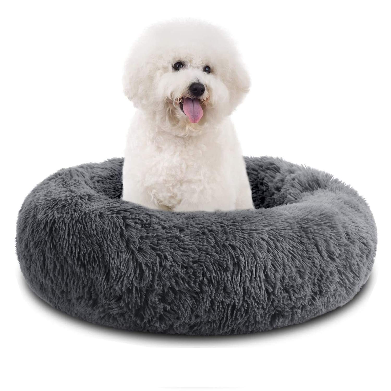 Buy The Original Calming Donut Dog Bed in Shag Fur Modern Soft Plush Round Pet Bed for Mini