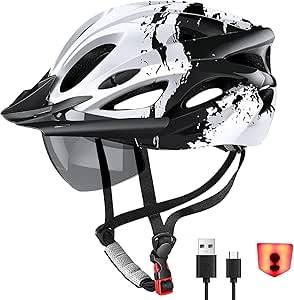 LAMONKE Bike Helmet with USB Rechargeable LED Light Detachable Goggles and Sun Visor, Mountain & Road Bicycle Helmets for Men Women Adult Cycling Helmets