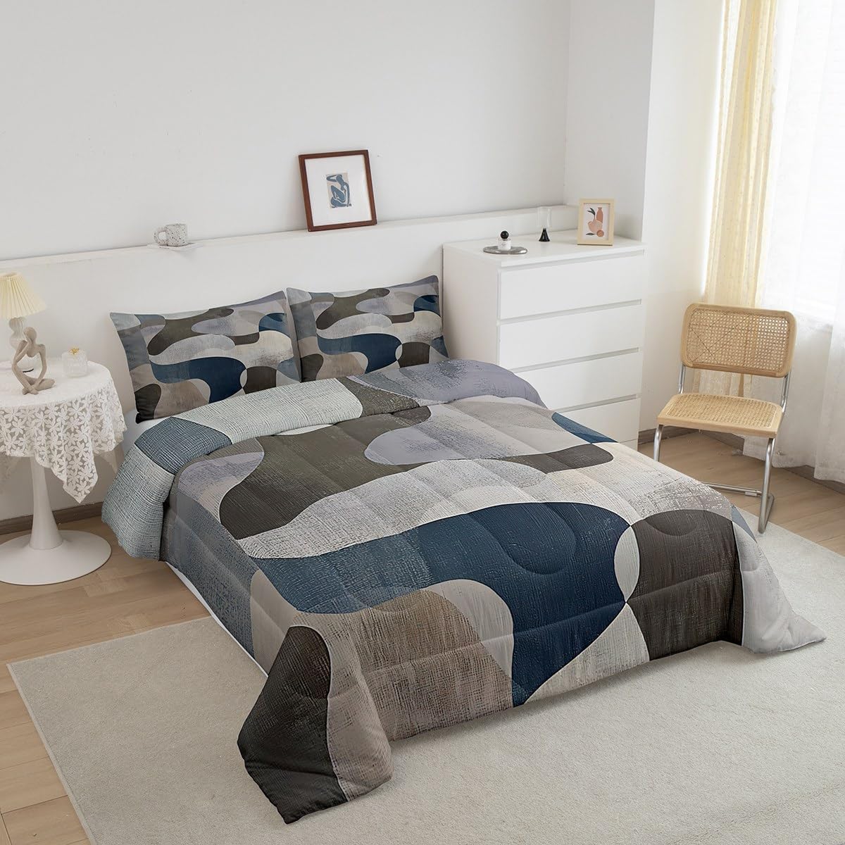 jejeloiu Kids Gray Blue Duvet Insert Toddler Size, Bedding Set Boys Girls Modern Art Comforter Set Teens Bedroom Decor with 1 Pillow Case