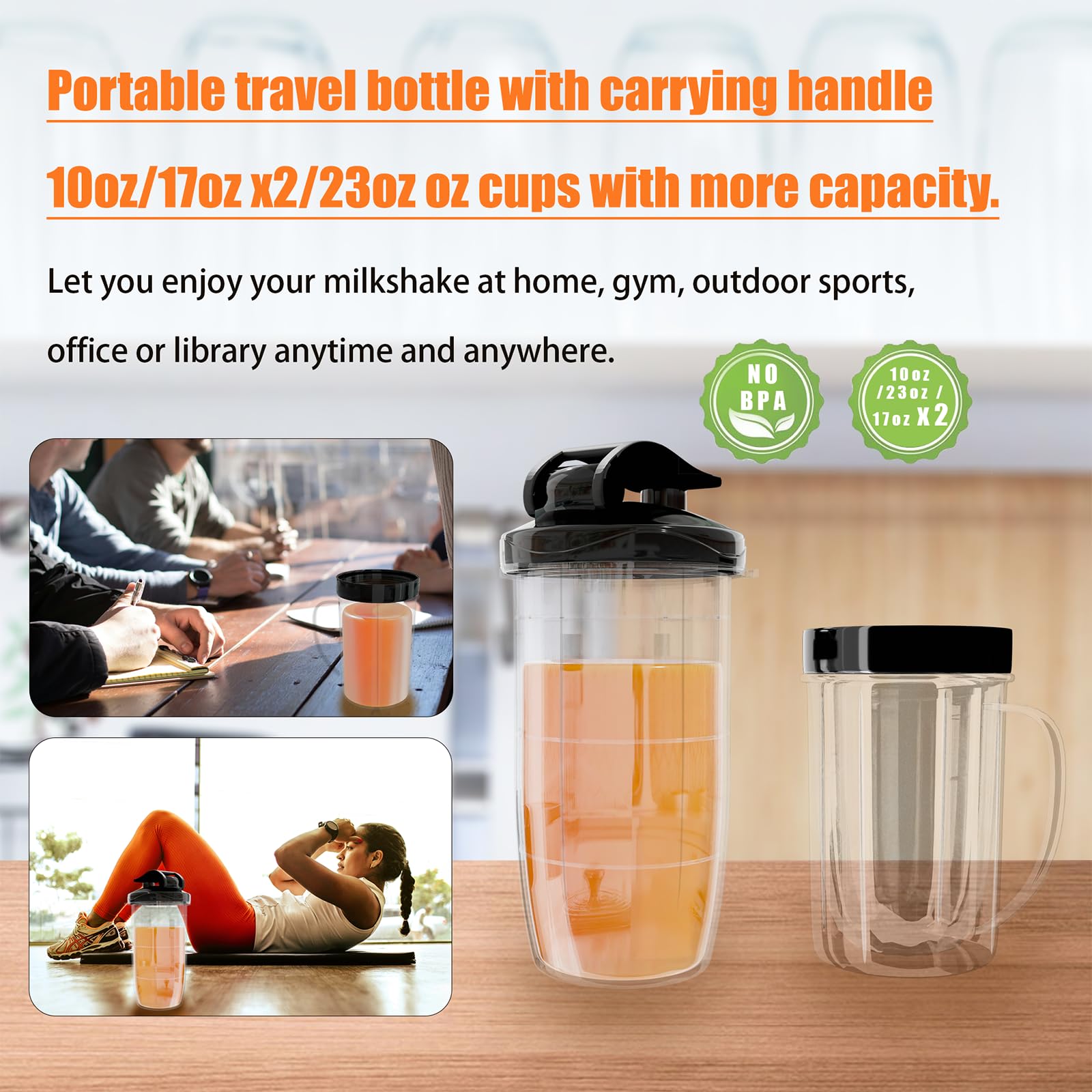 Mikser do smoothie, osobisty mikser kuchenny 1000 W z przenośnym kubkiem do smoothie z pokrywką, kubek do kawy 355 ml z hermetyczną pokrywką