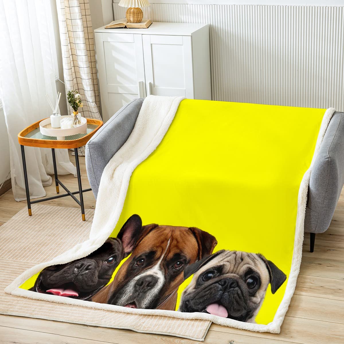 Manta de sherpa para perros y perros de perrito francés, manta de felpa para niños y niñas, kawaii, mascota, cachorro, manta de felpa ultra suave 3D Animal para sofá cama, King 87 x 94 pulgadas
