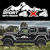 4X4 Off Road Sport with Mountain Pattern Decal Stickers 2Pcs, Vehicle Decor Accessories Compatible with Tacoma Tundra F150 RAM Wrangler Truck Pickup Bed Side, with Squeegee 1Pcs, White and Red