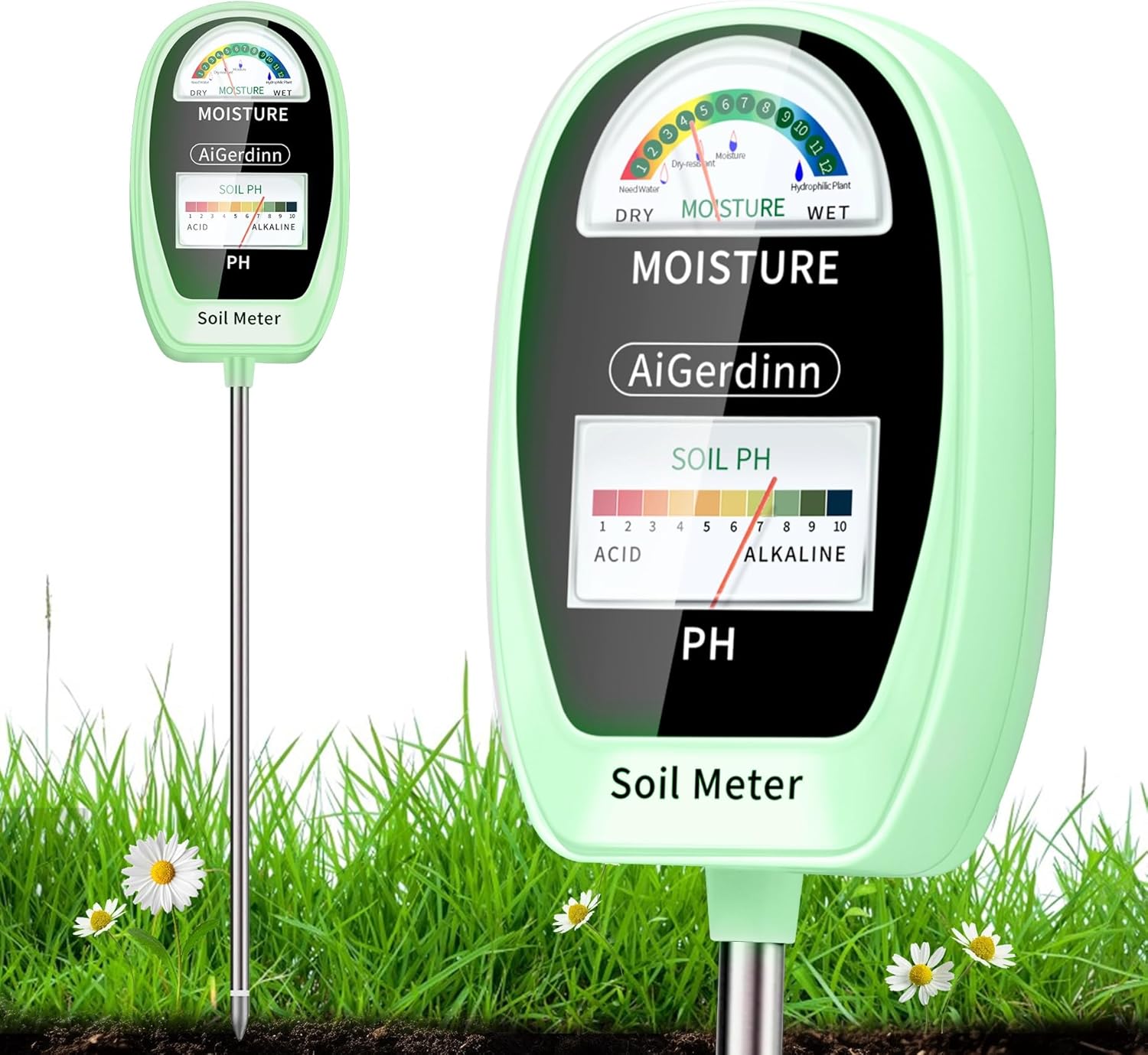Soil Test Kit, 2-in-1 Soil Moisture Meter, Soil pH Meter -Dual Dial-Simultaneously-Display Results-Soil pH Tester, Moisture Meter for House Plants,Garden,Lawn,Farm Indoor&Outdoor-Green