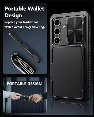 Miniatura 5 de ATATOO Funda tipo cartera para Samsung Galaxy S24, tarjetero integrado (almacena 4-5 tarjetas) y cubierta deslizante para cámara y soporte,