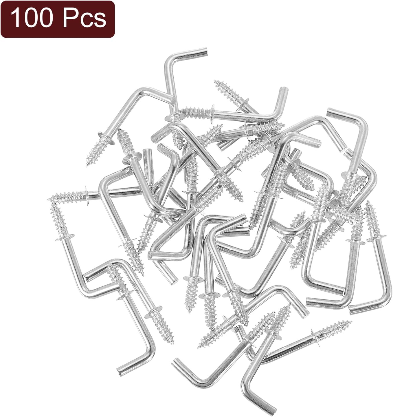 uxcell 100 Pcs L Shape Hooks, 5/8 Inch Right Angle Hooks Carbon Steel Small Screw in Hooks 7 Shape Right Angle Hook for Hanging, Silver image 3