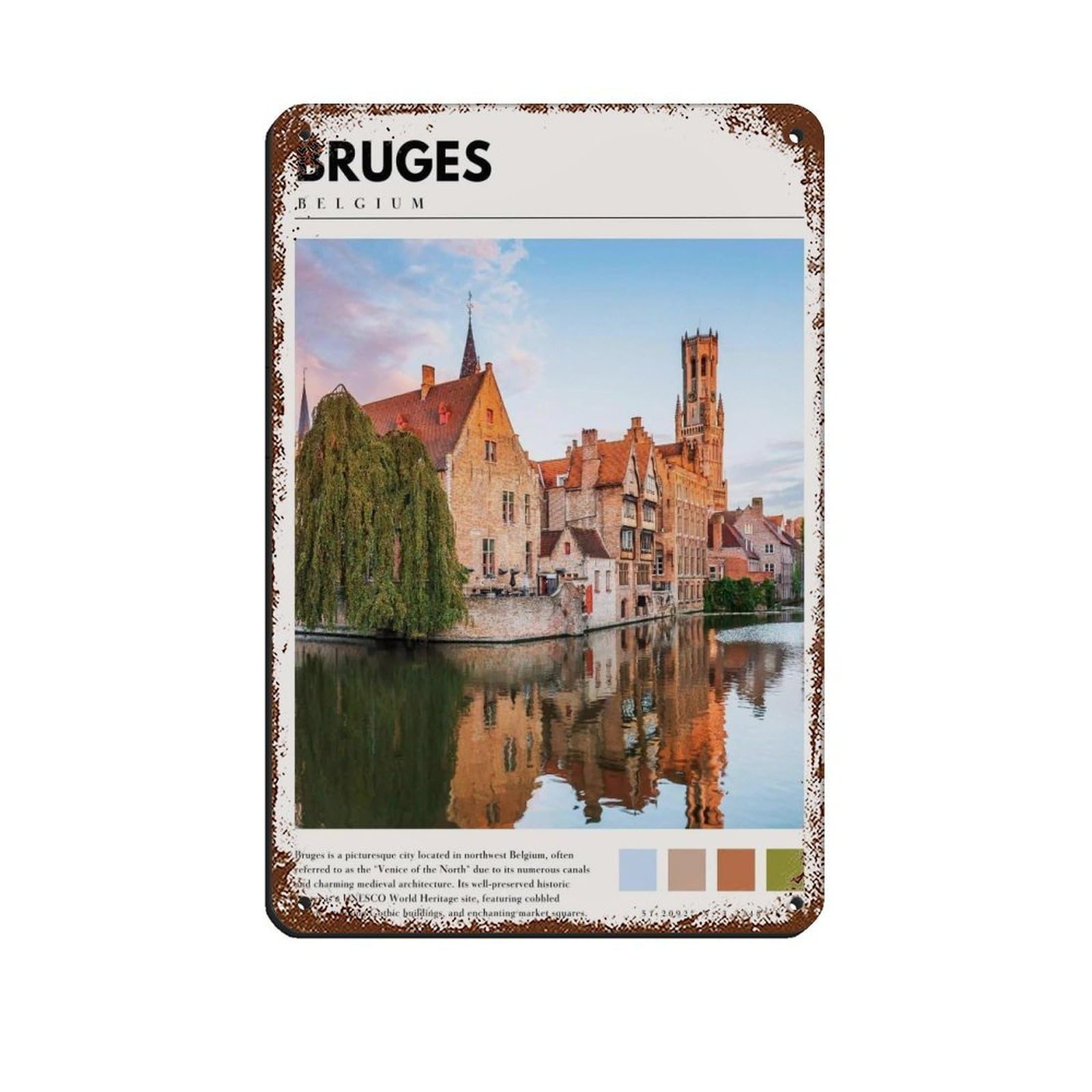 Bruges Art Bruges Photography Poster Retro Poster Metal Tin Sign Chic Art Retro Iron Painting Bar People Cave Cafe Family Garage Poster Wall Decoration 8x12inch(20x30cm)