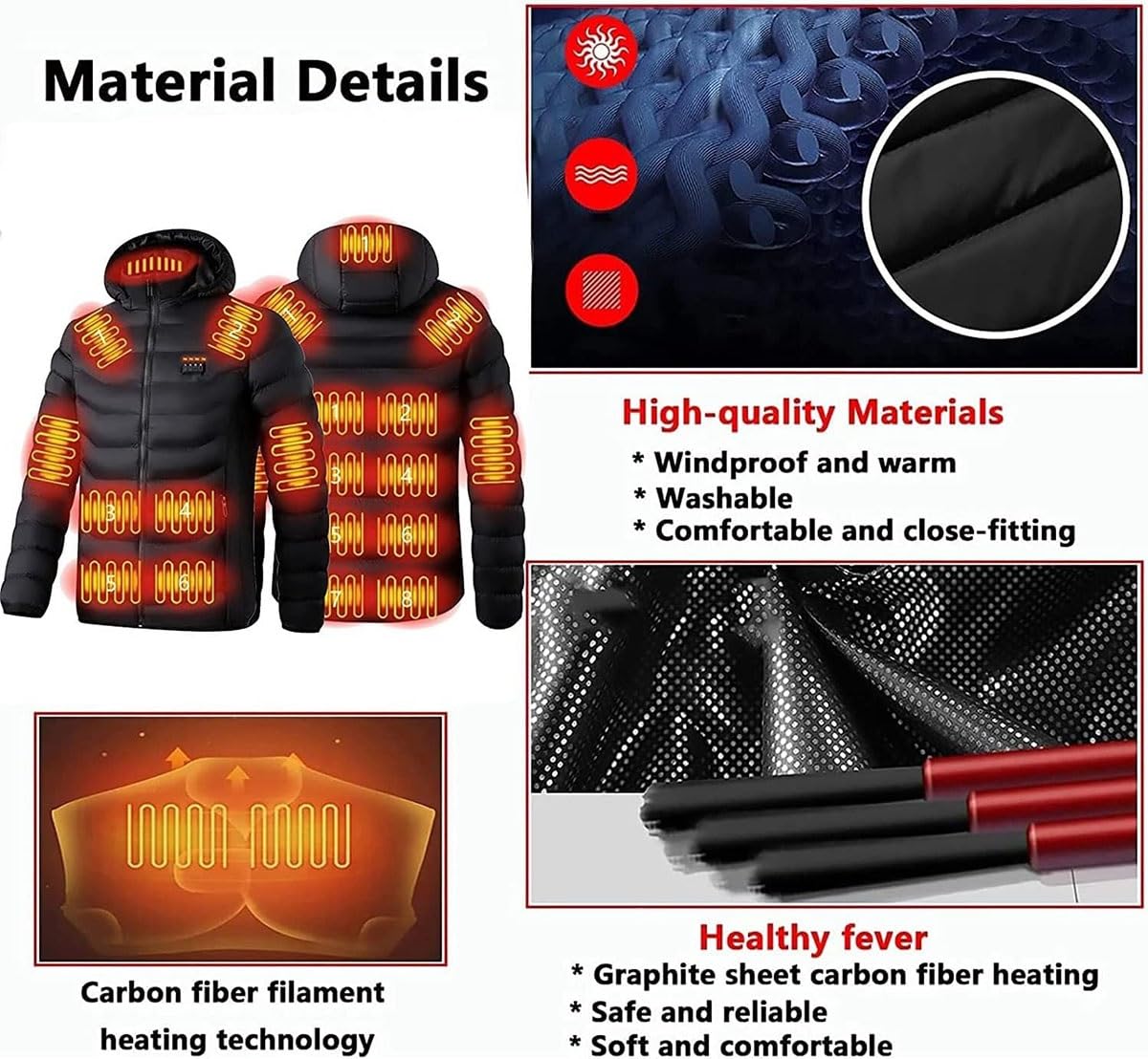 19 Zonas Chaqueta Calefactable Hombre Mujer, Abrigo Calefactable Eléctrico USB 3 Temperaturas Ajustables, Lavable Ropa de Plumón Calefactor de Invierno para Pesca, Caza y Esquí